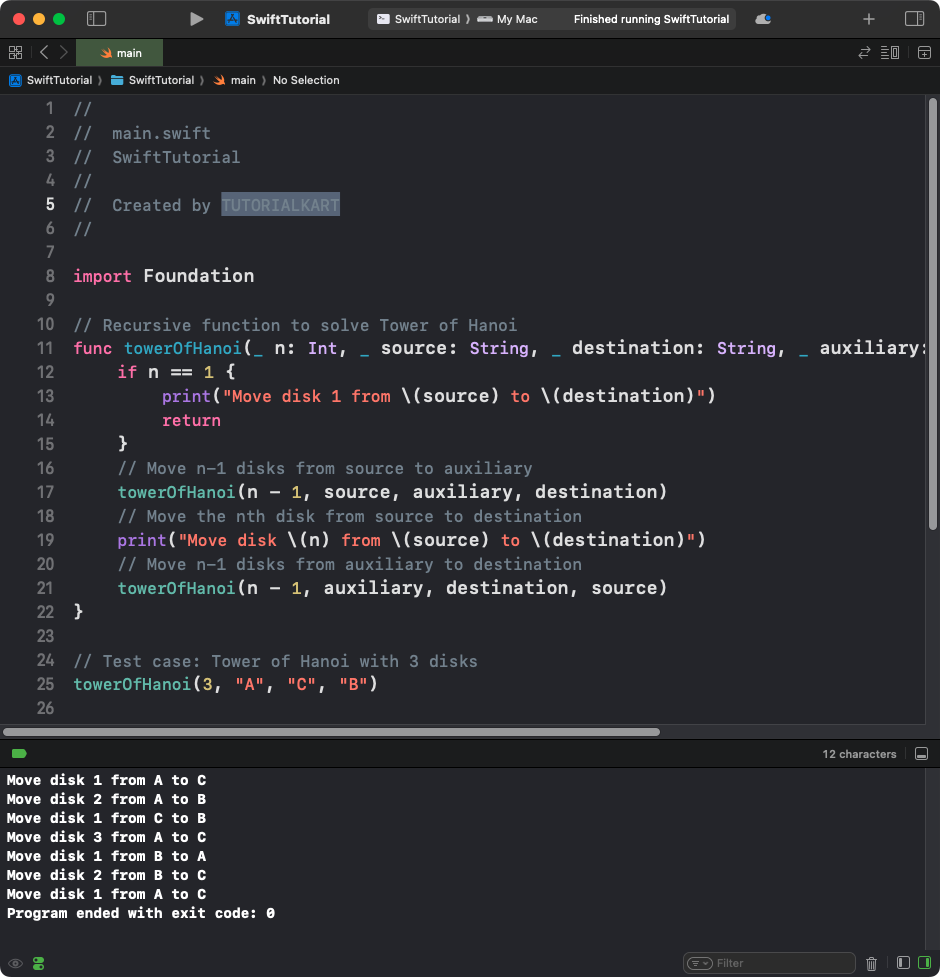 Swift Program for Tower of Hanoi Problem